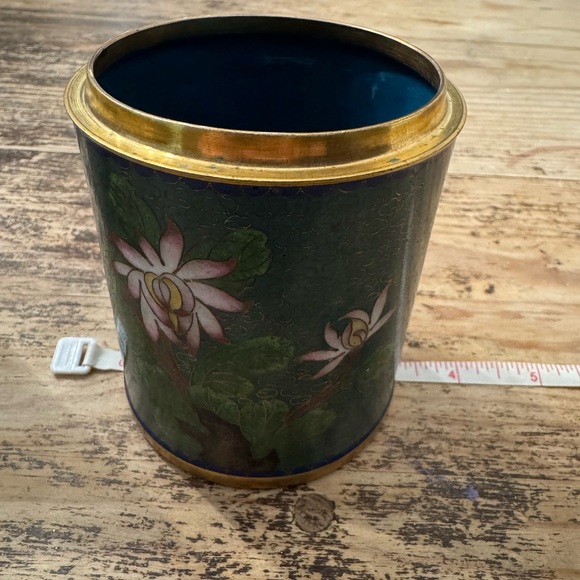 Antique Japanese Meiji Cloisonne Enamel Brush Pot tea container Bronze enamel - Picture 6 of 7